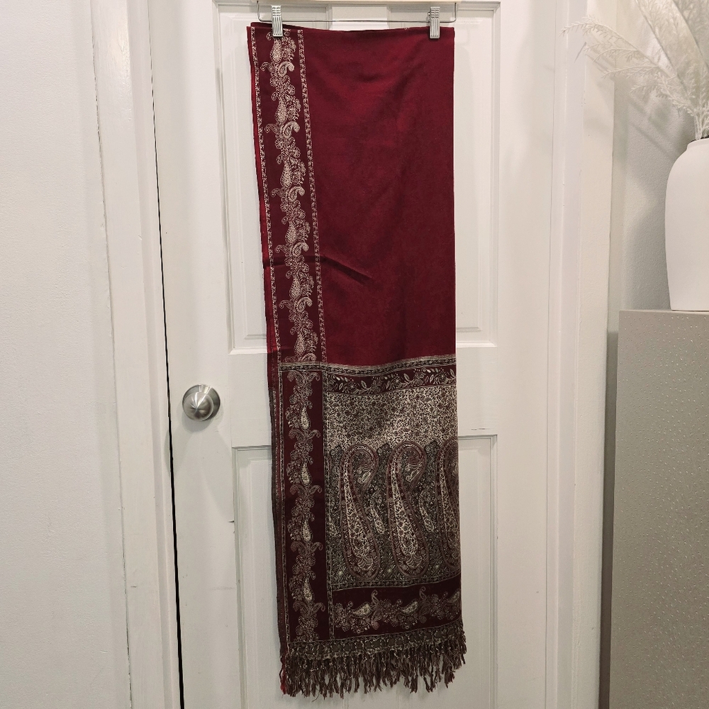 Shawl Pakistani ,PASHMINA LIKE SOFT AND SILKY RUBY RED SHAWL/WRAP/ PAISLEY
